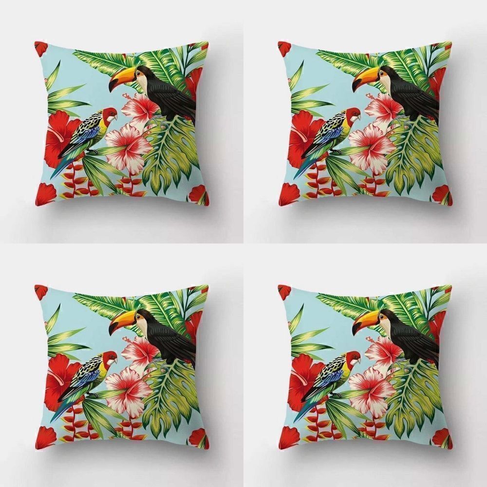 Set of 4 Tropical Birds Indoor/Outdoor Throw Pillow Covers 18x18